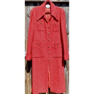 Gucci Alessandro Michele 2018 Red Tweed Long Coat GG Gold Buttons IT46 NWT Rare